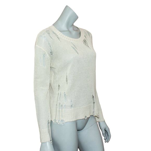 27 Miles Malibu Evalyn Distressed Crew Neck Sweater Beige - Picture 4 of 9
